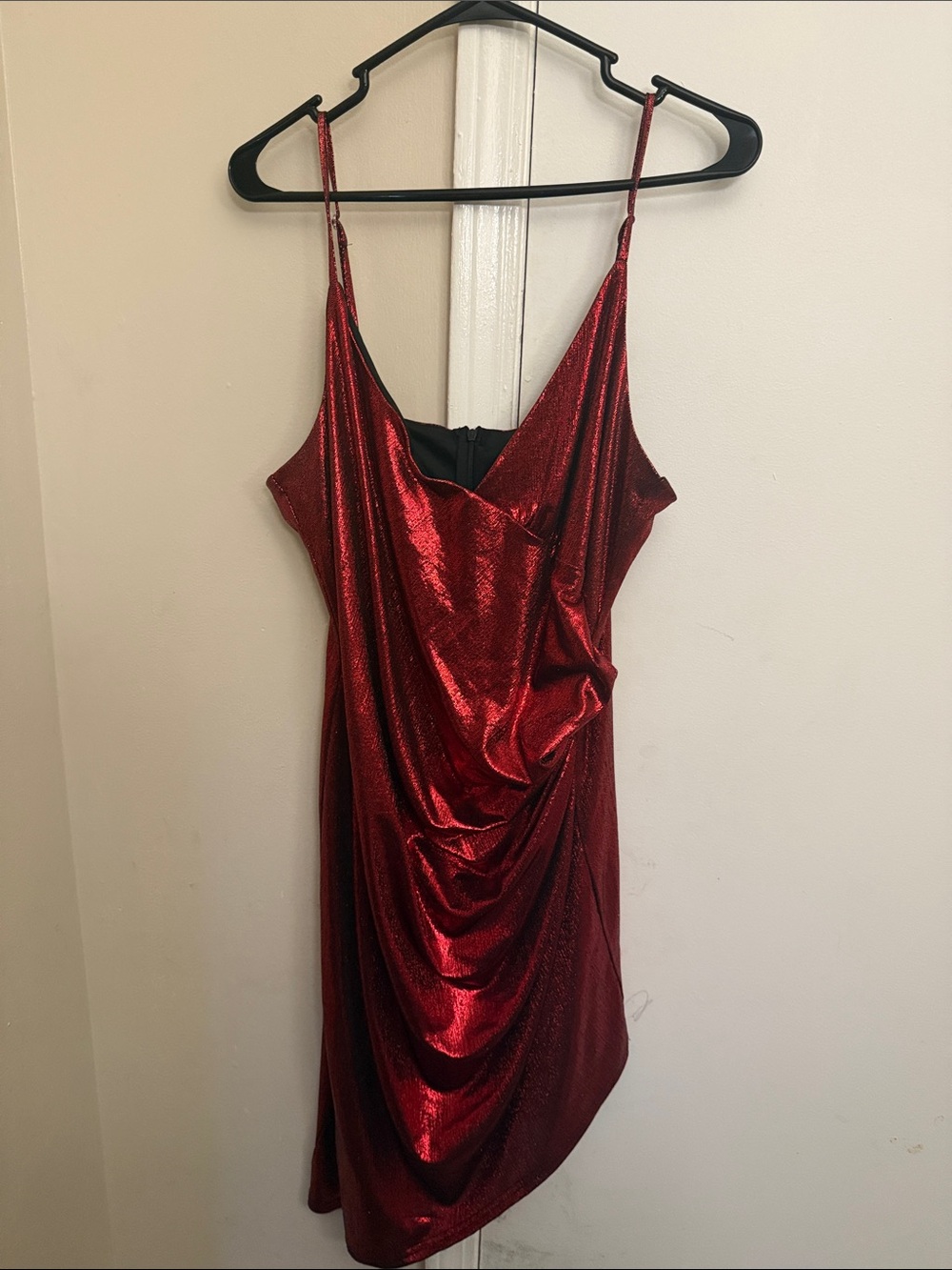 SHEIN Red Metallic Draped Mini Slip Dress